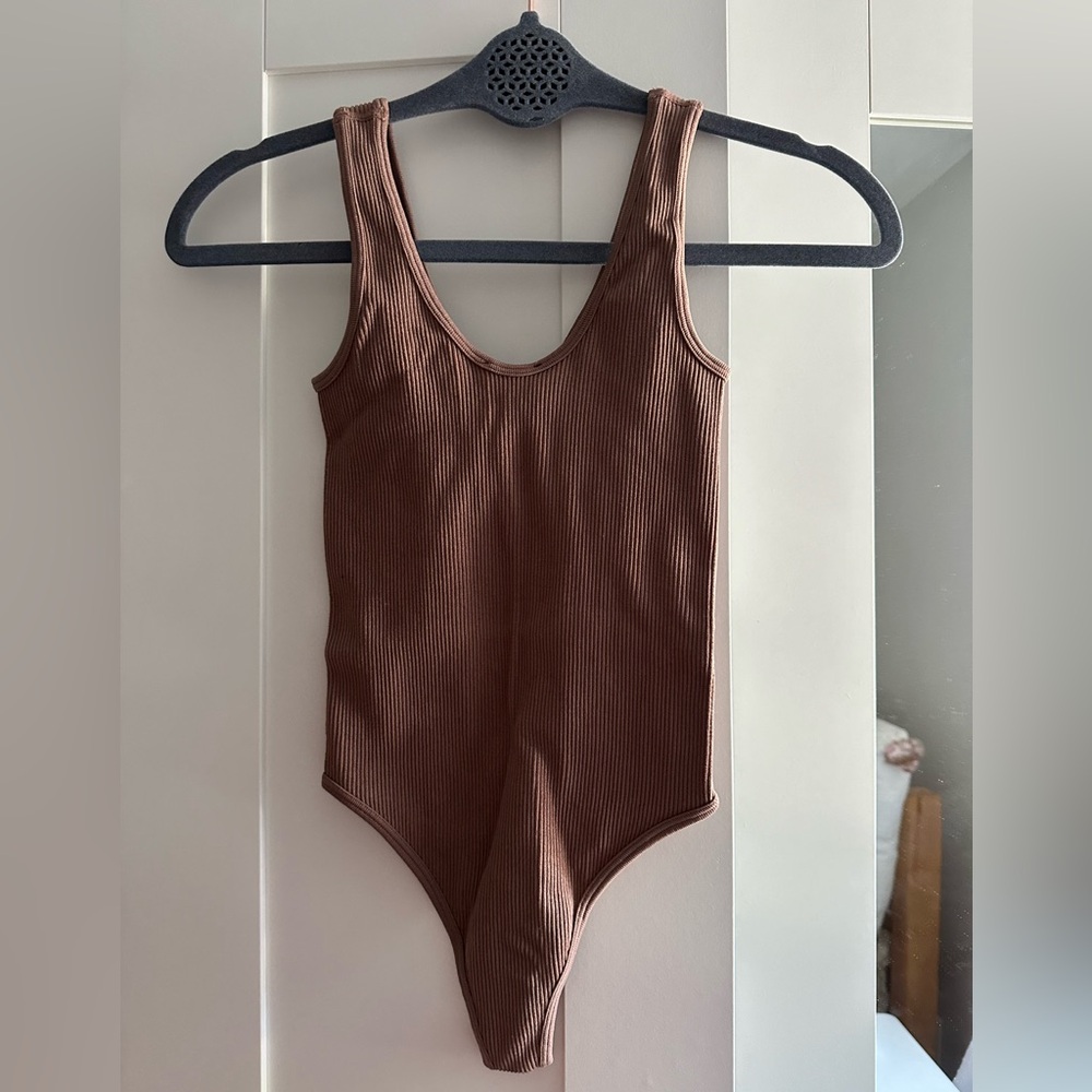 Zara Chocolate Ribbed Bodysuit